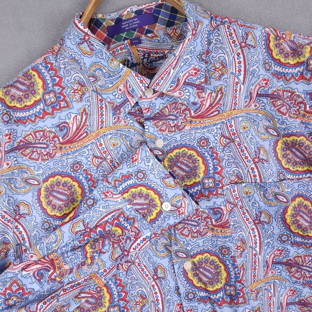 Alan Flusser Paisley Button Shirt Mens XXL Long Sleeve Art Deco Boho Retro